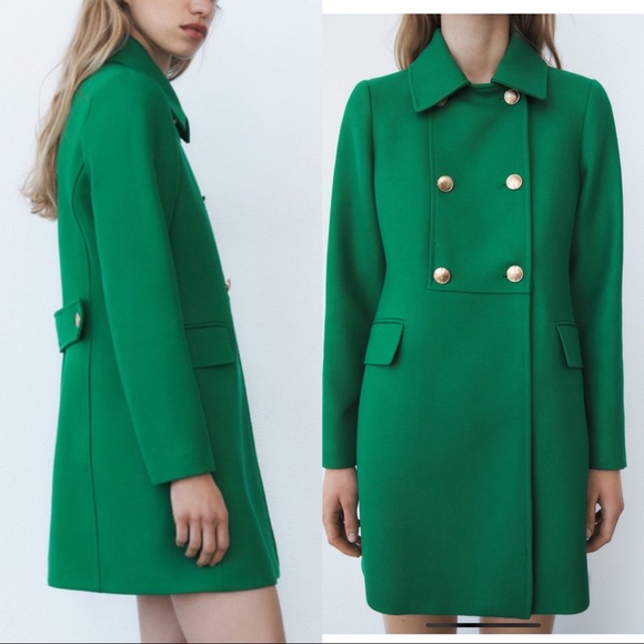 Zara tailored coat with gold buttons, green - Picture 3 of 4